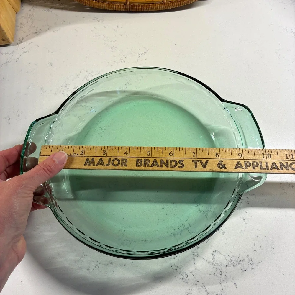 Vtg Anchor Hocking Pie Plate Green 9in Deep Dish Fire-King MCM Farmhouse Retro